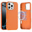 For iPhone 16 Pro Max Magnetic Case Fine Grid Texture Leather Coated TPU PC Phone Cover with Metal Lens Frame - Orange - 1