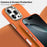 For iPhone 16 Pro Max Magnetic Case Fine Grid Texture Leather Coated TPU PC Phone Cover with Metal Lens Frame - Orange - 6