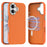 For iPhone 17 Magnetic Case Fine Grid Texture Leather Coated TPU PC Phone Cover with Metal Lens Frame - Orange - 1