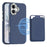 For iPhone 17 Magnetic Case Fine Grid Texture Leather Back Phone Cover with Detachable Card Holder - Sapphire - 1