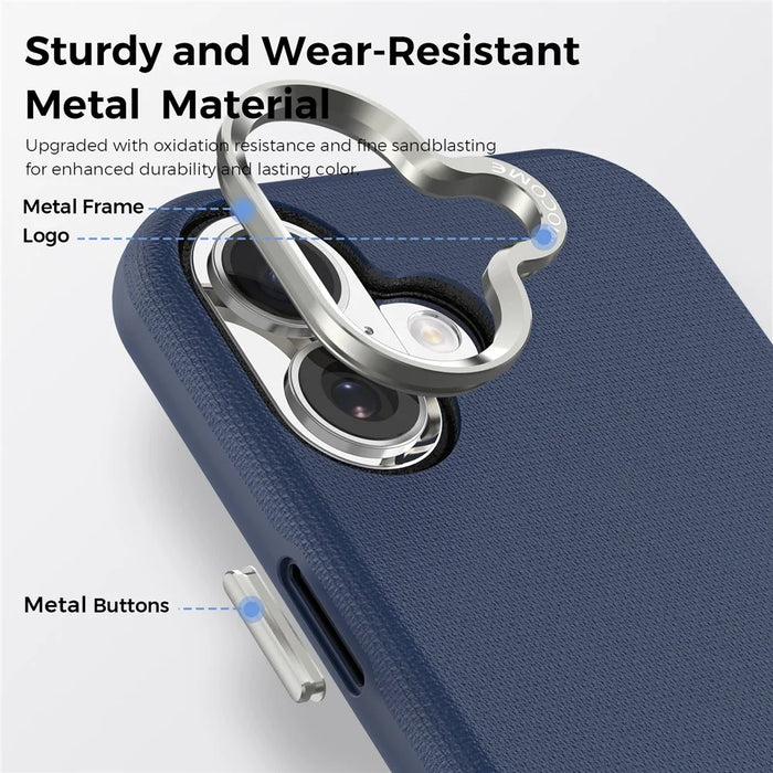 For iPhone 17 Magnetic Case Fine Grid Texture Leather Back Phone Cover with Detachable Card Holder - Sapphire - 5