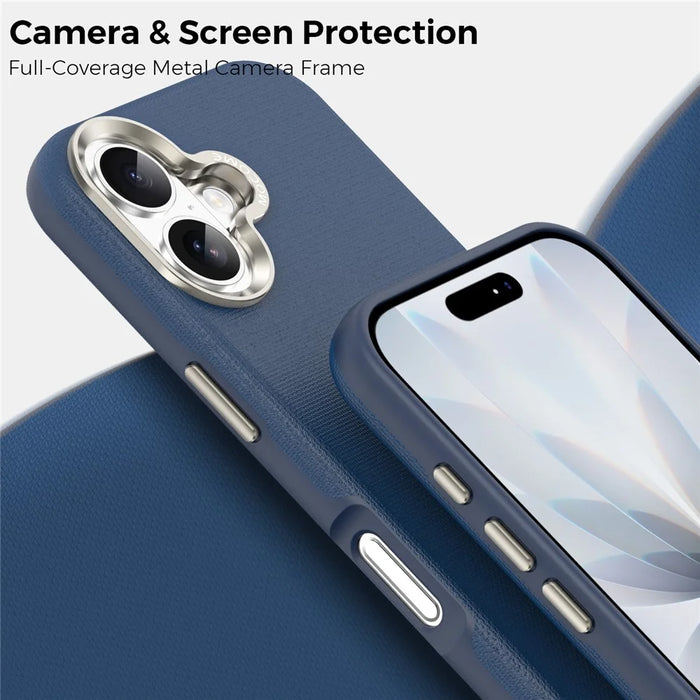 For iPhone 17 Magnetic Case Fine Grid Texture Leather Back Phone Cover with Detachable Card Holder - Sapphire - 6