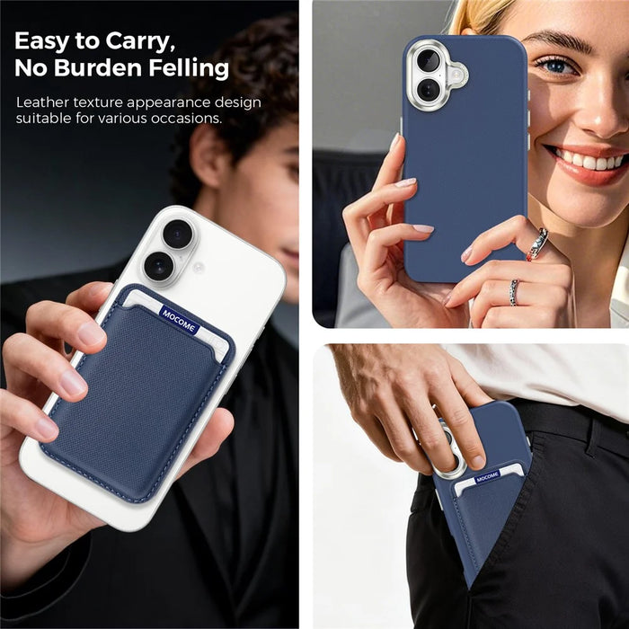 For iPhone 17 Magnetic Case Fine Grid Texture Leather Back Phone Cover with Detachable Card Holder - Sapphire - 7