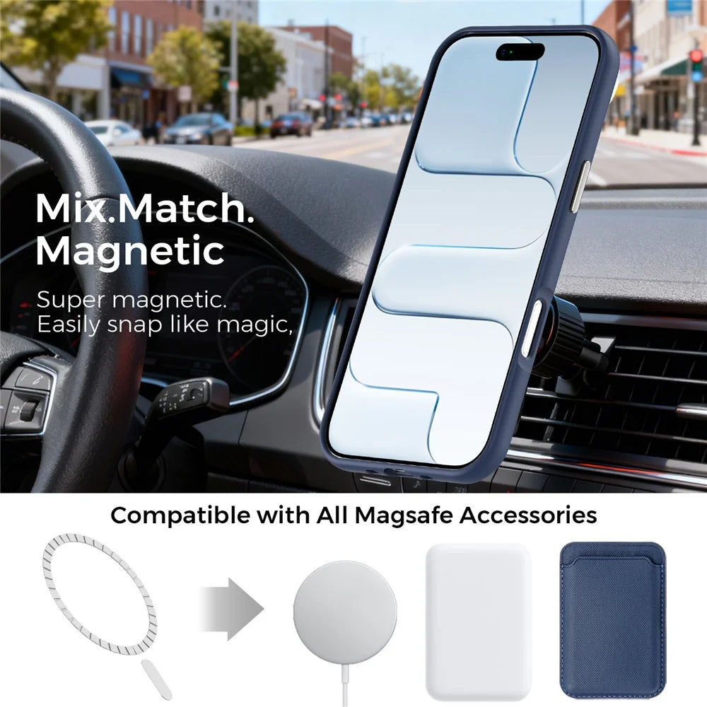 For iPhone Air Magnetic Case Fine Grid Texture Leather Back Phone Cover with Detachable Card Holder - Sapphire - 2