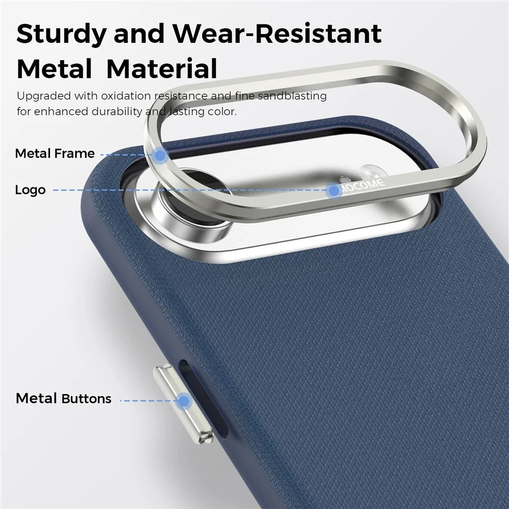 For iPhone Air Magnetic Case Fine Grid Texture Leather Back Phone Cover with Detachable Card Holder - Sapphire - 5