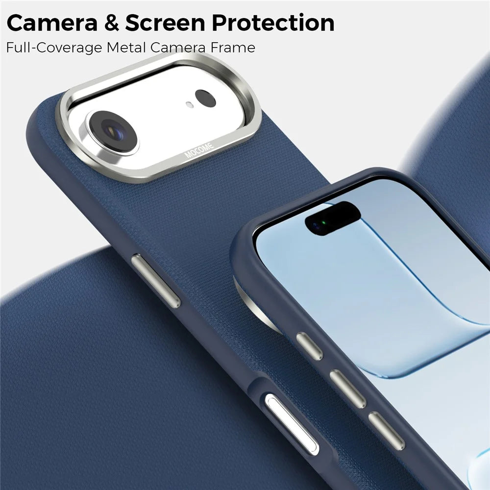 For iPhone Air Magnetic Case Fine Grid Texture Leather Back Phone Cover with Detachable Card Holder - Sapphire - 6