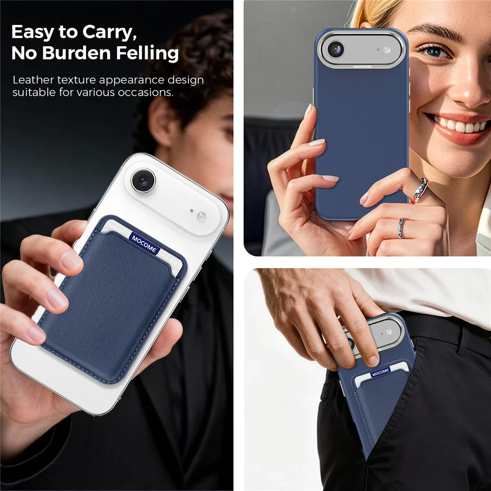 For iPhone Air Magnetic Case Fine Grid Texture Leather Back Phone Cover with Detachable Card Holder - Sapphire - 7