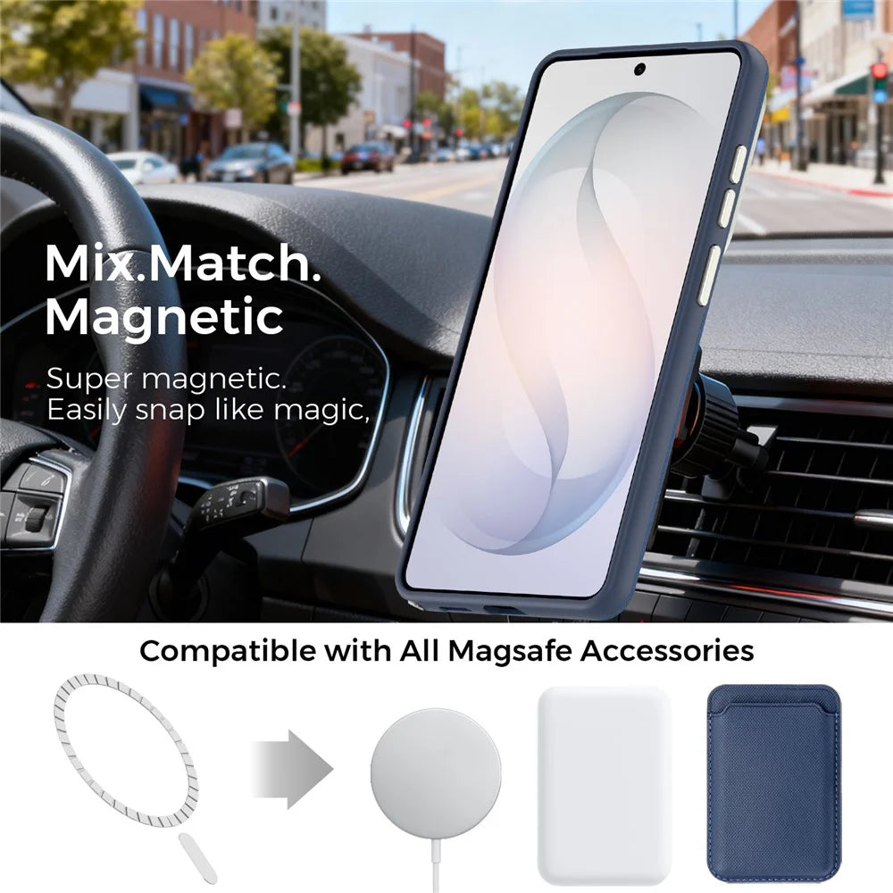 For Samsung Galaxy S26 Ultra Magnetic Case Fine Grid Texture Leather Back Phone Cover with Detachable Card Holder - Sapphire - 2