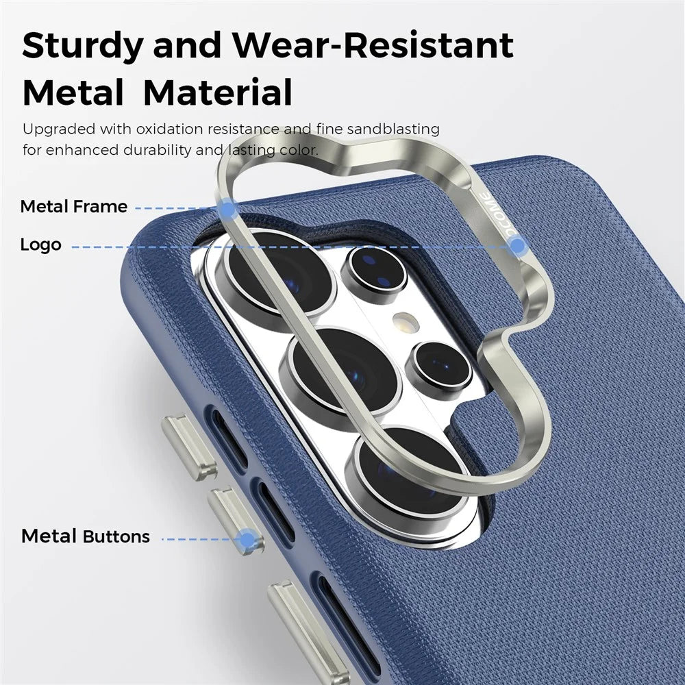 For Samsung Galaxy S26 Ultra Magnetic Case Fine Grid Texture Leather Back Phone Cover with Detachable Card Holder - Sapphire - 5