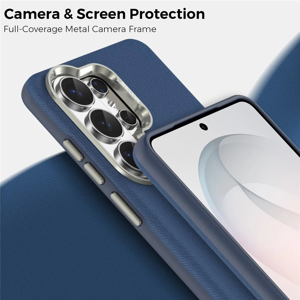 For Samsung Galaxy S26 Ultra Magnetic Case Fine Grid Texture Leather Back Phone Cover with Detachable Card Holder - Sapphire - 6
