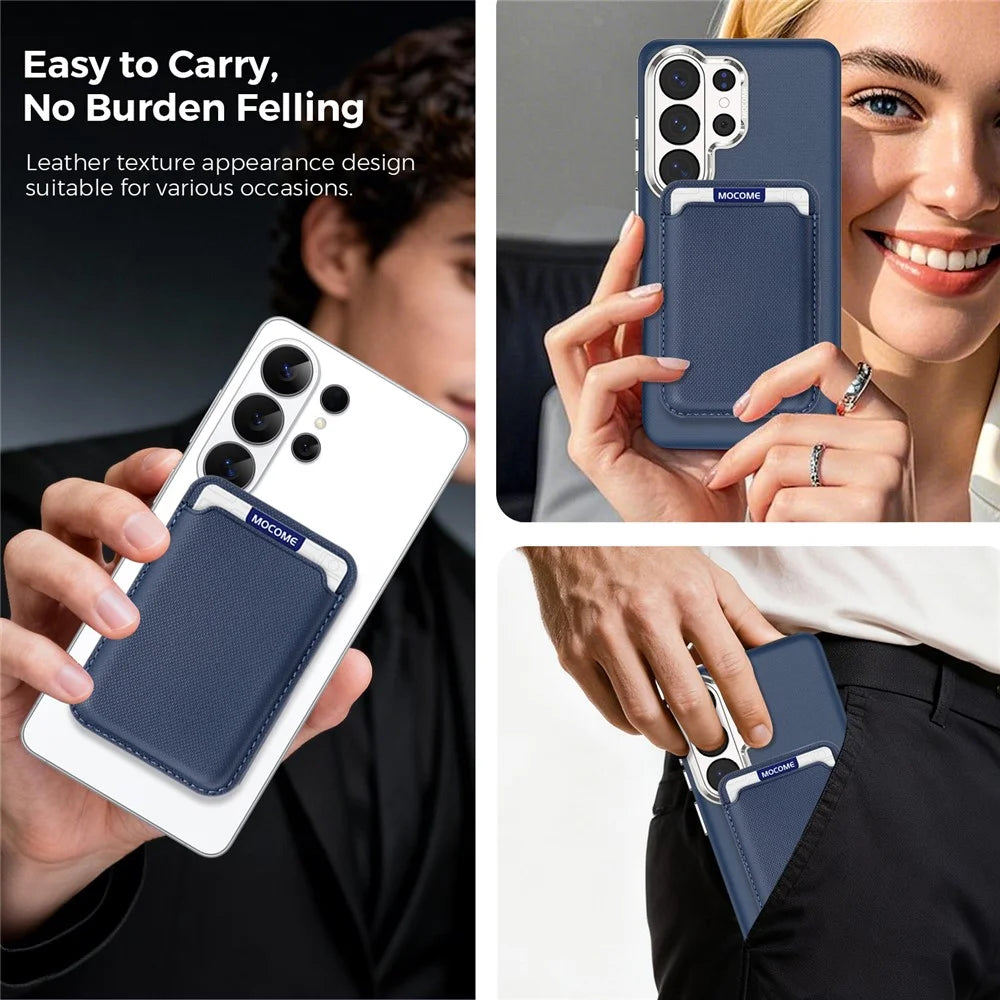 For Samsung Galaxy S26 Ultra Magnetic Case Fine Grid Texture Leather Back Phone Cover with Detachable Card Holder - Sapphire - 7