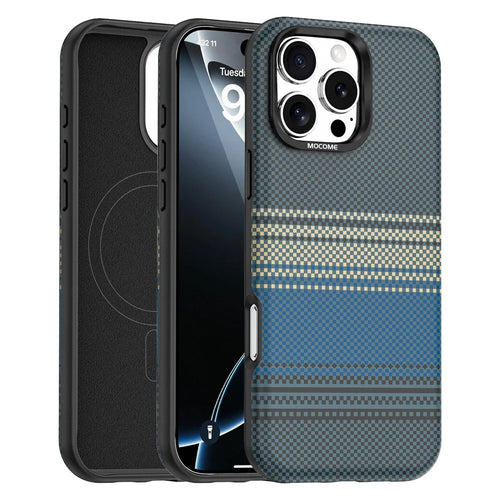 For iPhone 16 Pro Max Magnetic Case Gradient Rainbow Leather Coated TPU + PC Hybrid Shockproof Cover - Sapphire - 1