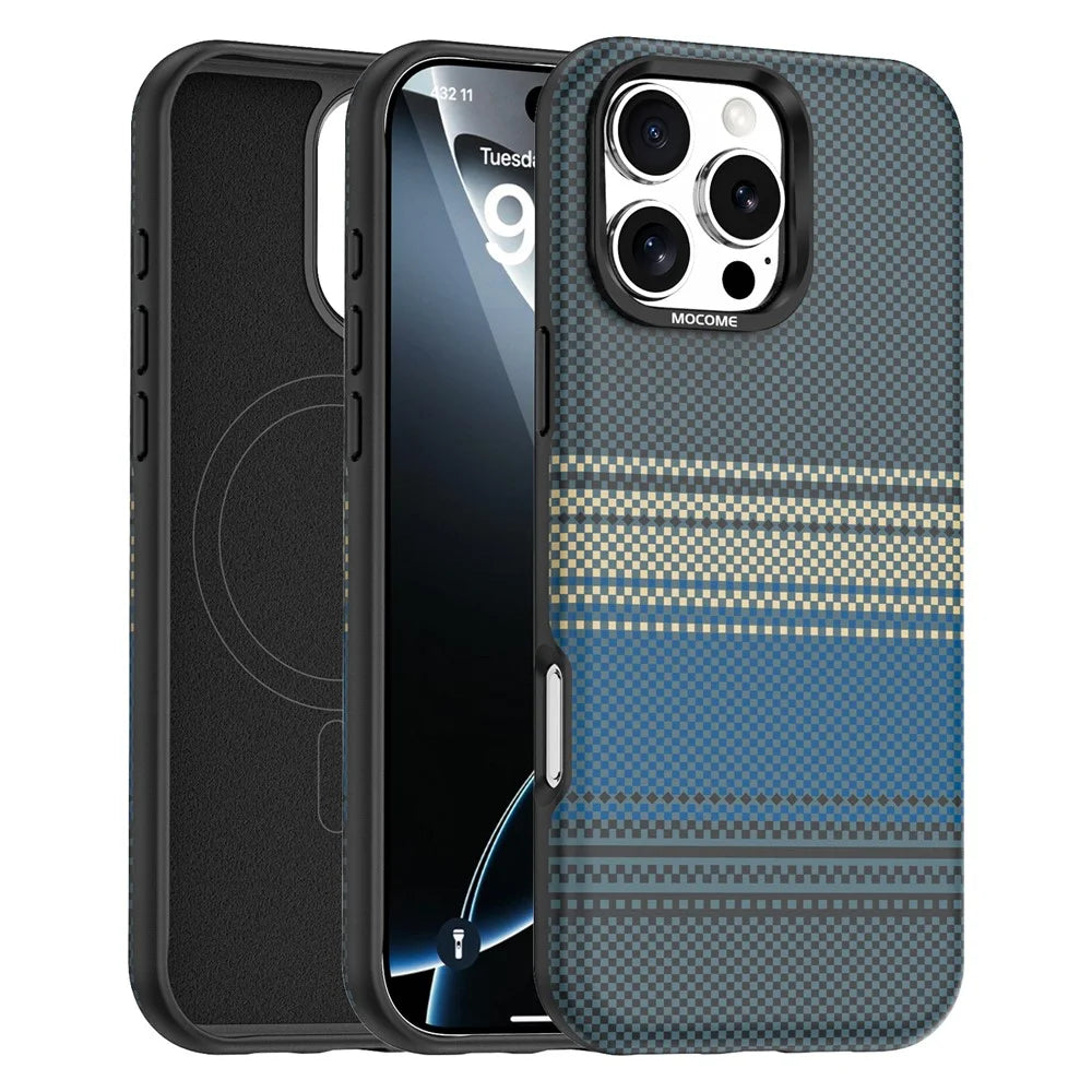 For iPhone 16 Pro Max Magnetic Case Gradient Rainbow Leather Coated TPU + PC Hybrid Shockproof Cover - Sapphire - 1
