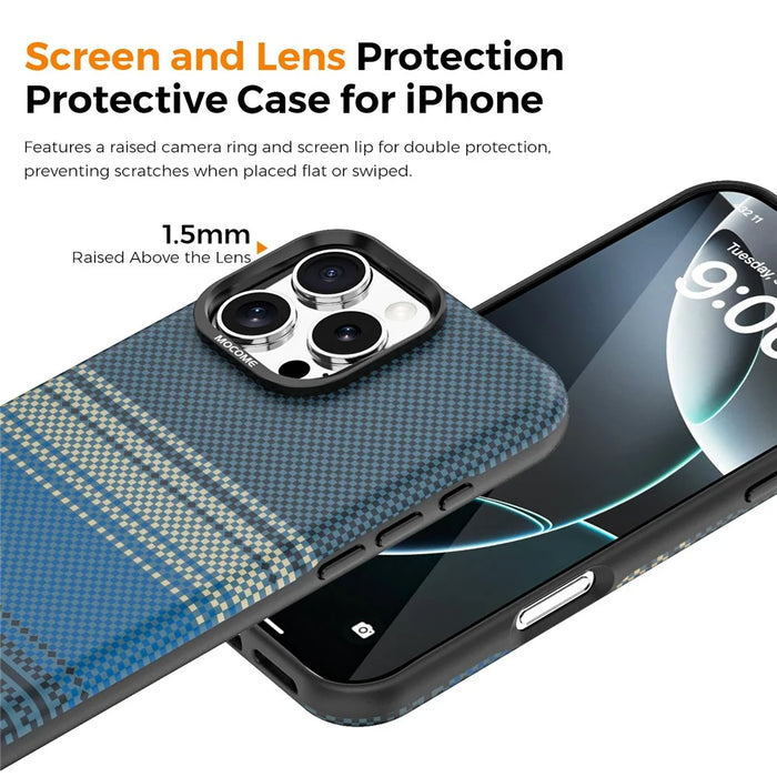 For iPhone 16 Pro Max Magnetic Case Gradient Rainbow Leather Coated TPU + PC Hybrid Shockproof Cover - Sapphire - 3