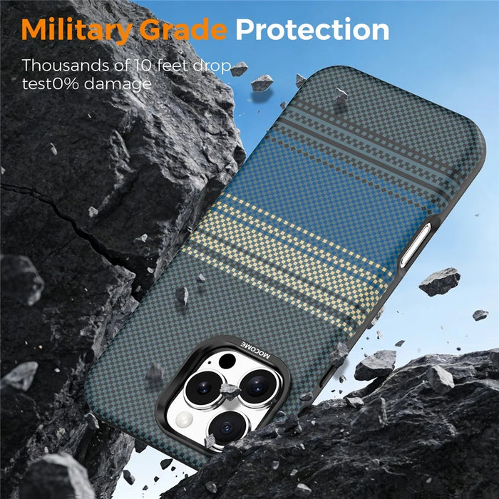For iPhone 16 Pro Max Magnetic Case Gradient Rainbow Leather Coated TPU + PC Hybrid Shockproof Cover - Sapphire - 5