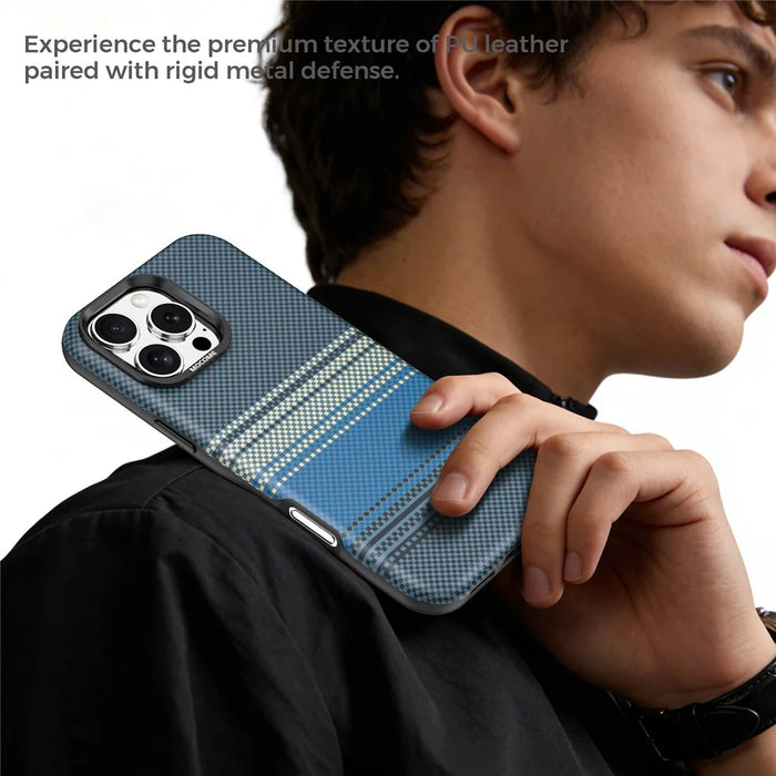 For iPhone 16 Pro Max Magnetic Case Gradient Rainbow Leather Coated TPU + PC Hybrid Shockproof Cover - Sapphire - 6