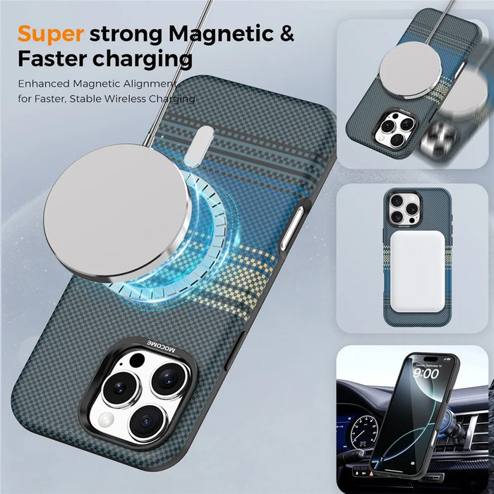 For iPhone 16 Pro Max Magnetic Case Gradient Rainbow Leather Coated TPU + PC Hybrid Shockproof Cover - Sapphire - 7