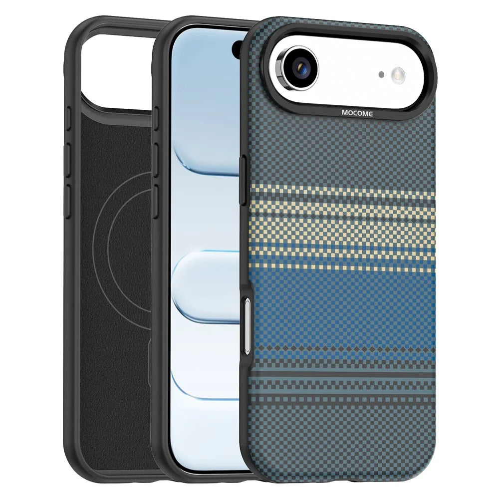 For iPhone Air Magnetic Case Gradient Rainbow Leather Coated TPU + PC Hybrid Shockproof Cover - Sapphire - 1