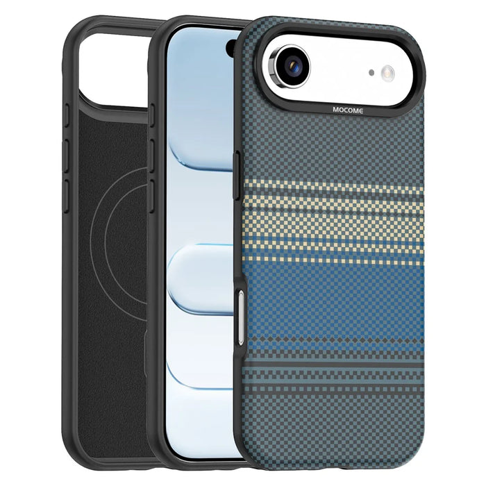 For iPhone Air Magnetic Case Gradient Rainbow Leather Coated TPU + PC Hybrid Shockproof Cover - Sapphire - 1
