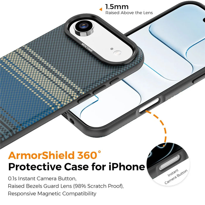For iPhone Air Magnetic Case Gradient Rainbow Leather Coated TPU + PC Hybrid Shockproof Cover - Sapphire - 3