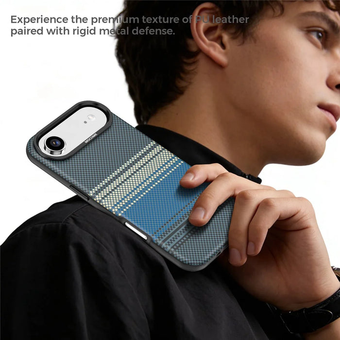 For iPhone Air Magnetic Case Gradient Rainbow Leather Coated TPU + PC Hybrid Shockproof Cover - Sapphire - 6