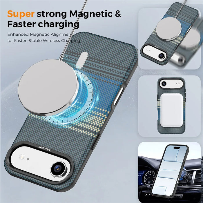 For iPhone Air Magnetic Case Gradient Rainbow Leather Coated TPU + PC Hybrid Shockproof Cover - Sapphire - 7