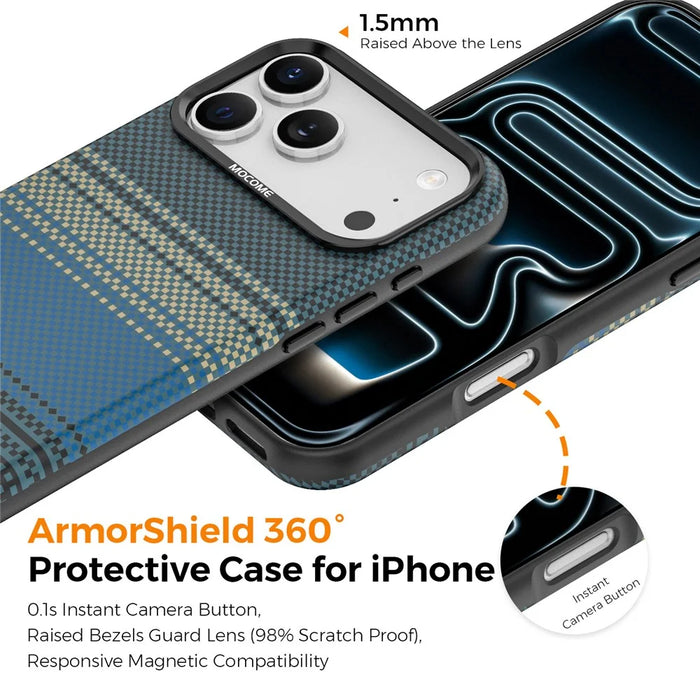 For iPhone 17 Pro Magnetic Case Gradient Rainbow Leather Coated TPU + PC Hybrid Shockproof Cover - Sapphire - 3