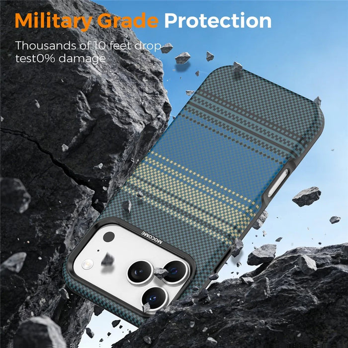 For iPhone 17 Pro Magnetic Case Gradient Rainbow Leather Coated TPU + PC Hybrid Shockproof Cover - Sapphire - 5