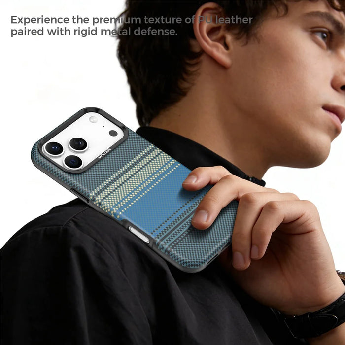 For iPhone 17 Pro Magnetic Case Gradient Rainbow Leather Coated TPU + PC Hybrid Shockproof Cover - Sapphire - 6
