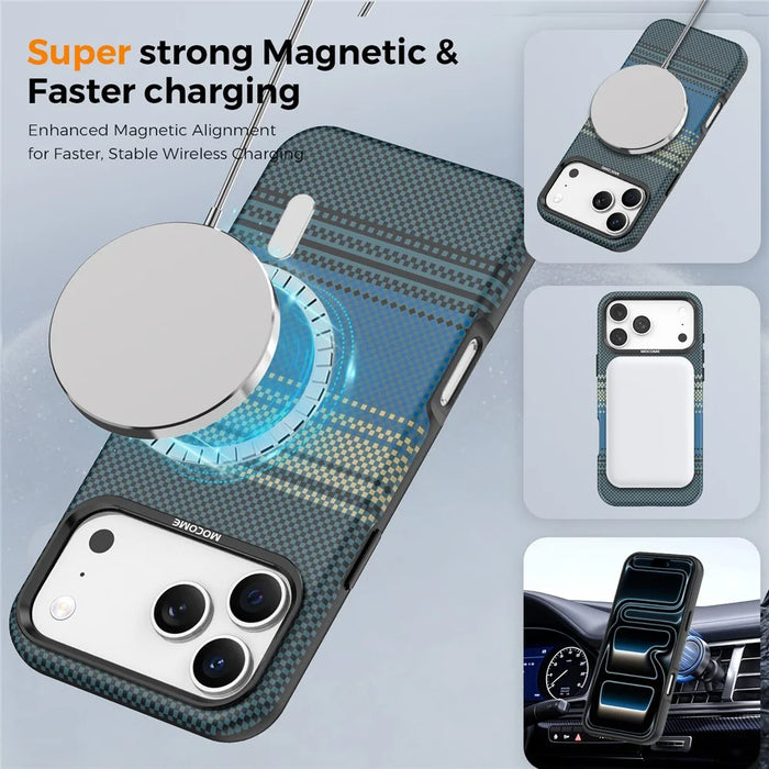 For iPhone 17 Pro Magnetic Case Gradient Rainbow Leather Coated TPU + PC Hybrid Shockproof Cover - Sapphire - 7