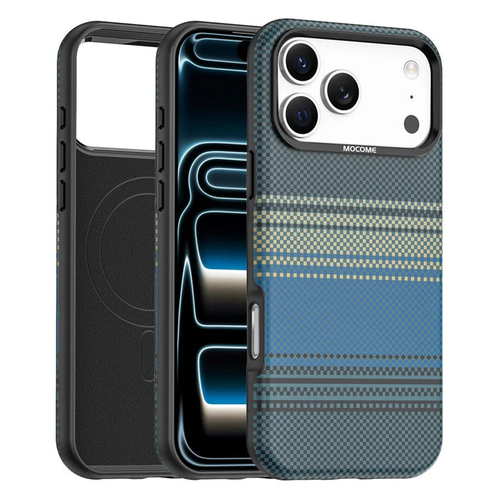 For iPhone 17 Pro Max Magnetic Case Gradient Rainbow Leather Coated TPU + PC Hybrid Shockproof Cover - Sapphire - 1