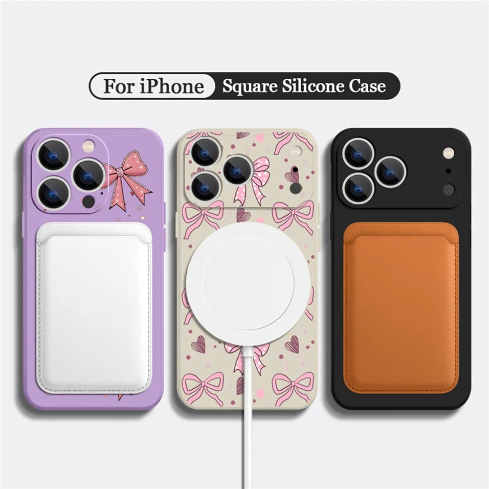 For iPhone 17 Pro Magnetic Case UV Printing Bow Pattern Liquid Silicone Precise Camera Cutouts Phone Cover - PB497 - 7