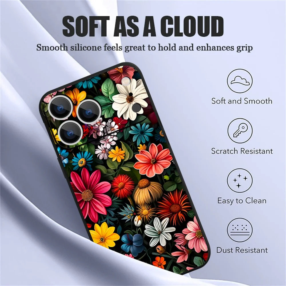 For iPhone 17 Pro Magnetic Case UV Print Floral Pattern Precise Camera Cutout Liquid Silicone Protective Cover - PB319 - 5