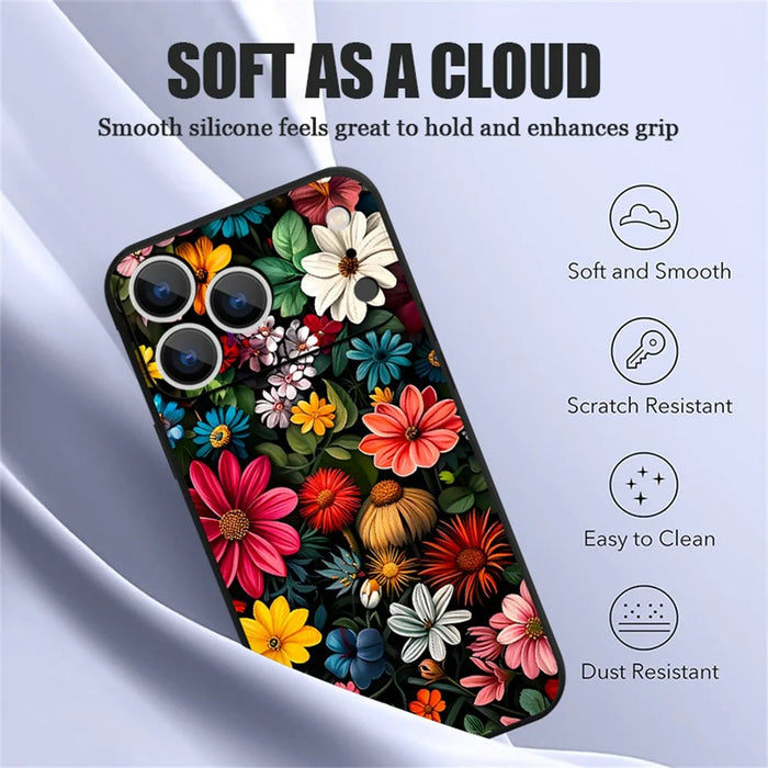 For iPhone 17 Pro Max Magnetic Case UV Print Floral Pattern Precise Camera Cutout Liquid Silicone Protective Cover - PB319 - 5