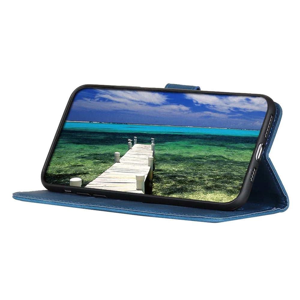 KHAZNEH For Samsung Galaxy A34 5G PU Leather Retro Texture Phone Wallet Case Stand Inner TPU Scratch-resistant Cell Phone Cover - Blue - 2