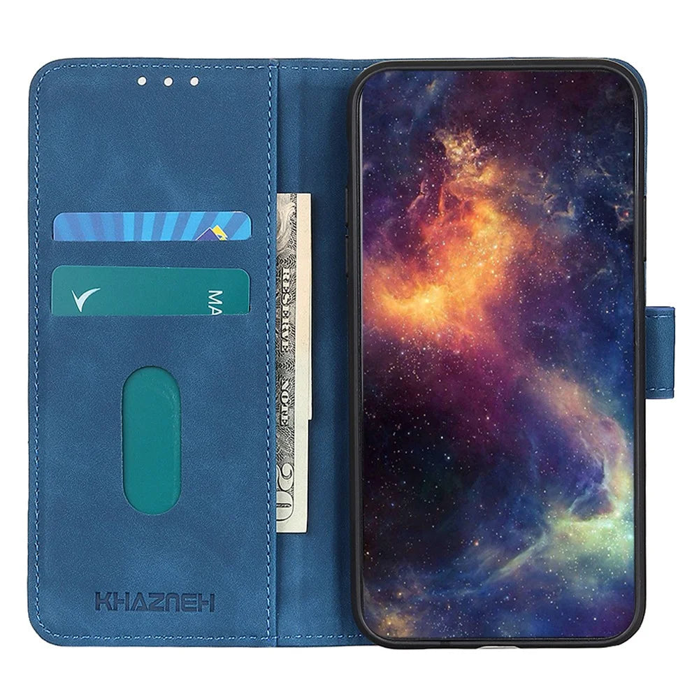 KHAZNEH For Samsung Galaxy A34 5G PU Leather Retro Texture Phone Wallet Case Stand Inner TPU Scratch-resistant Cell Phone Cover - Blue - 3