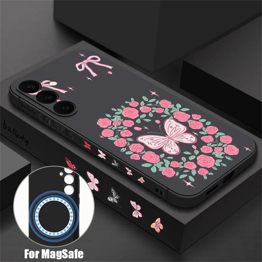 For Samsung Galaxy S26+ Magnetic Case UV Printing Butterfly Pattern Liquid Silicone Scratch Resistant Phone Cover - GA889B1ZX - 2