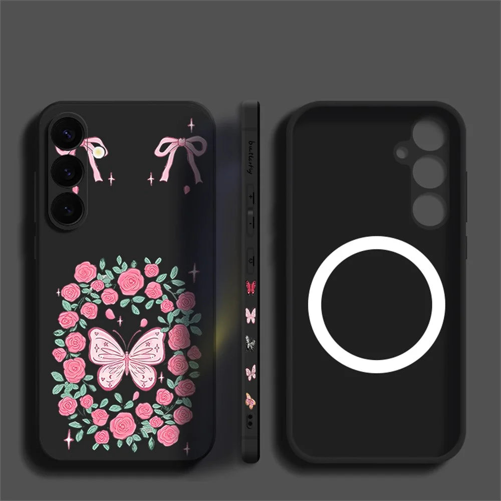For Samsung Galaxy S26+ Magnetic Case UV Printing Butterfly Pattern Liquid Silicone Scratch Resistant Phone Cover - GA889B1ZX - 3