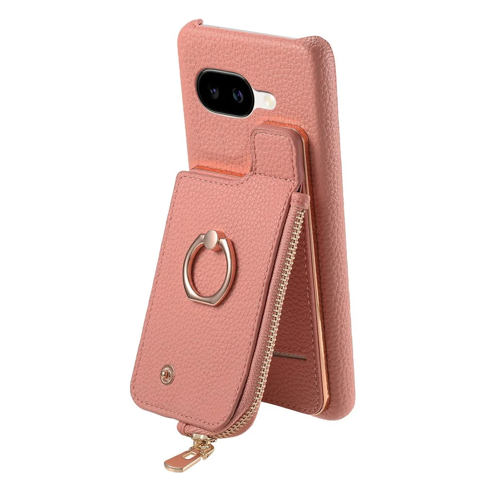 For Google Pixel 10a Case RFID Blocking Phone Wallet Cover Supports Magnetic Car Holder - Pink - 3