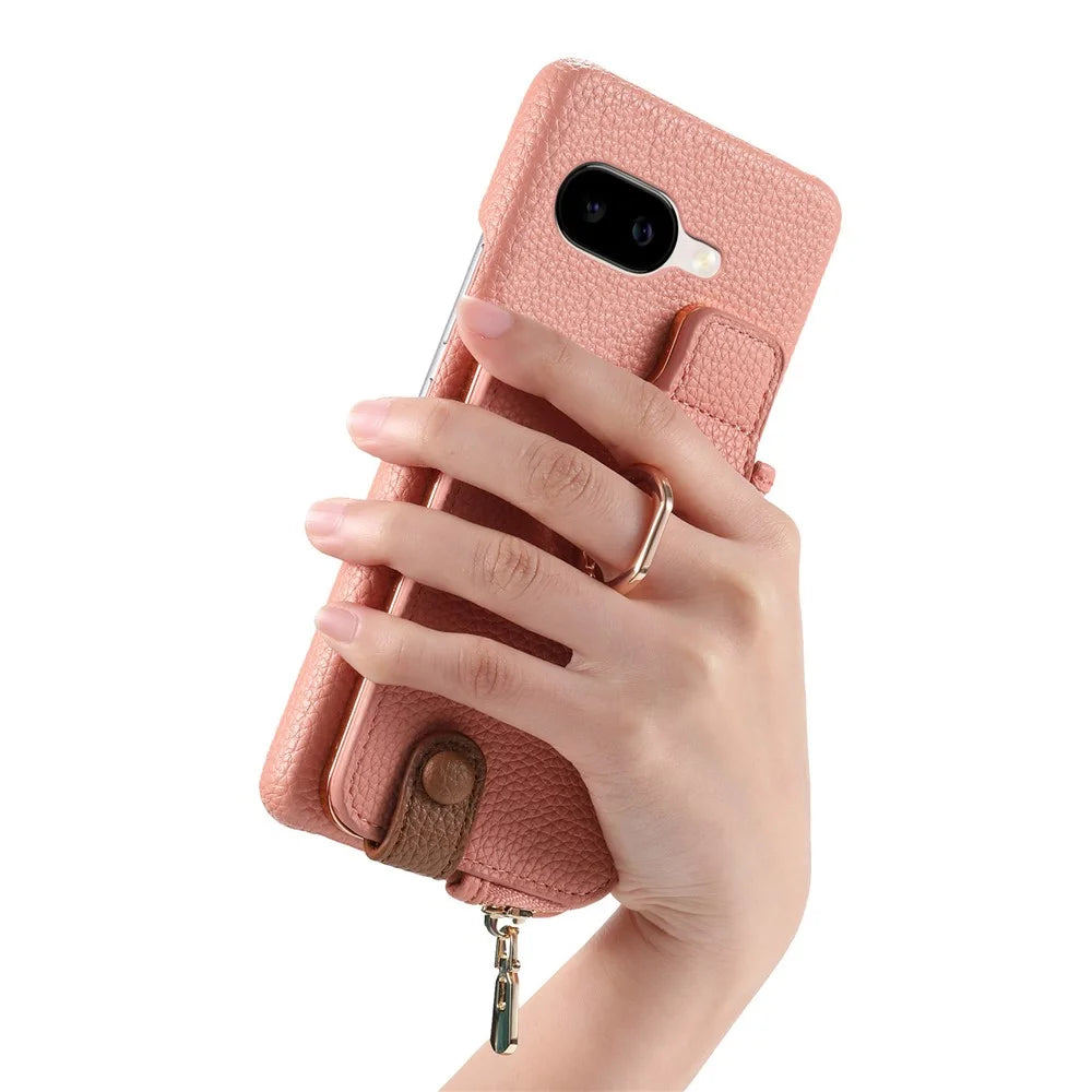 For Google Pixel 10a Case RFID Blocking Phone Wallet Cover Supports Magnetic Car Holder - Pink - 4