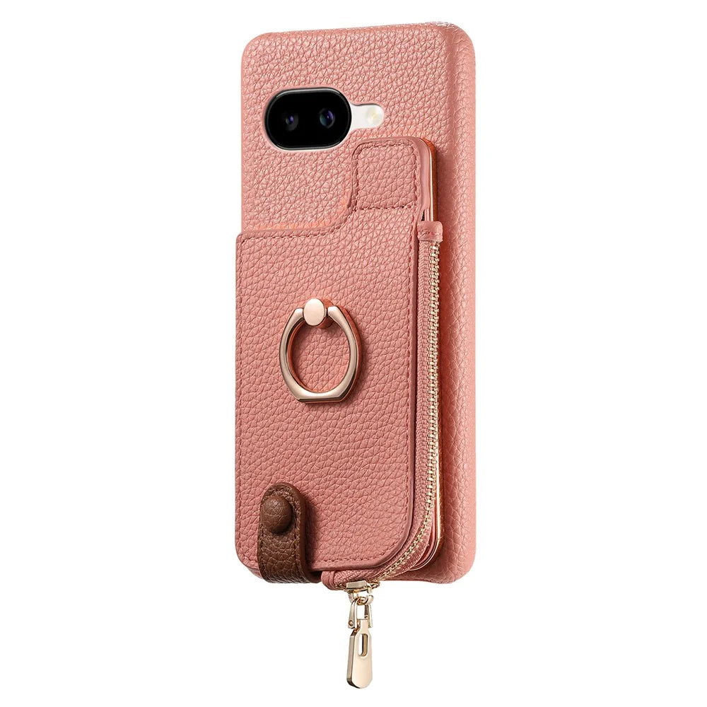 For Google Pixel 10a Case RFID Blocking Phone Wallet Cover Supports Magnetic Car Holder - Pink - 5
