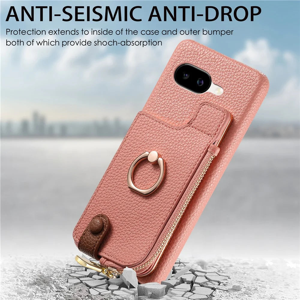 For Google Pixel 10a Case RFID Blocking Phone Wallet Cover Supports Magnetic Car Holder - Pink - 6