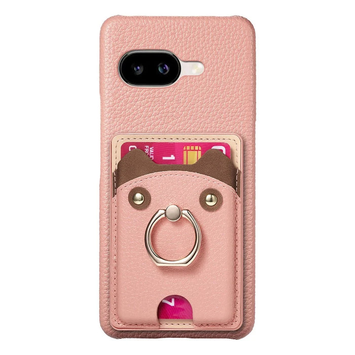 For Google Pixel 10a PU Leather Phone Back Cover with Cute Bear Design Card Holder - Pink - 6
