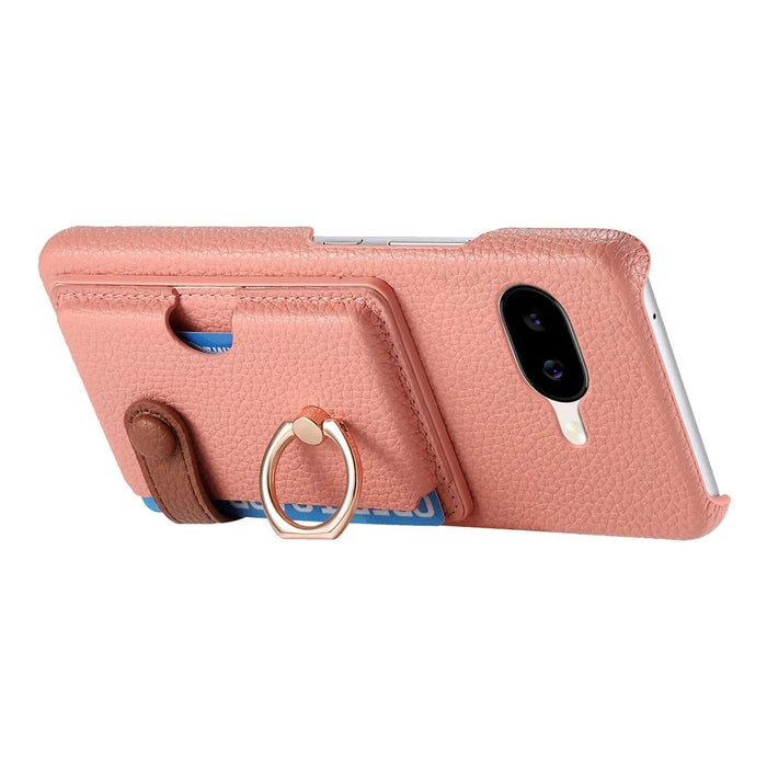For Google Pixel 10a Leather Phone Back Cover with Card Holder and Ring Kickstand - Pink - 2