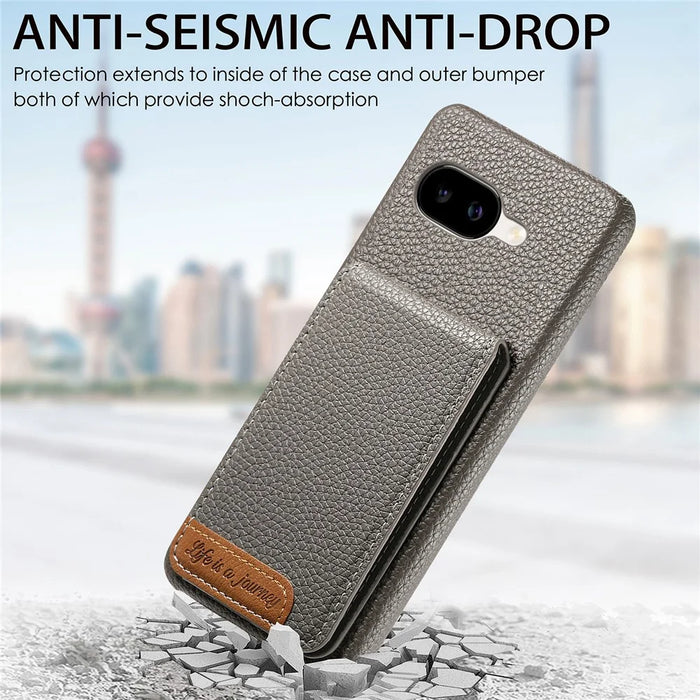 For Google Pixel 10a Case RFID Blocking Card Holder Litchi Texture Leather Back Cover - Grey - 6