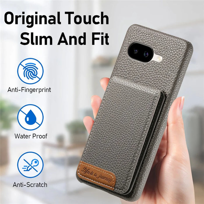 For Google Pixel 10a Case RFID Blocking Card Holder Litchi Texture Leather Back Cover - Grey - 7