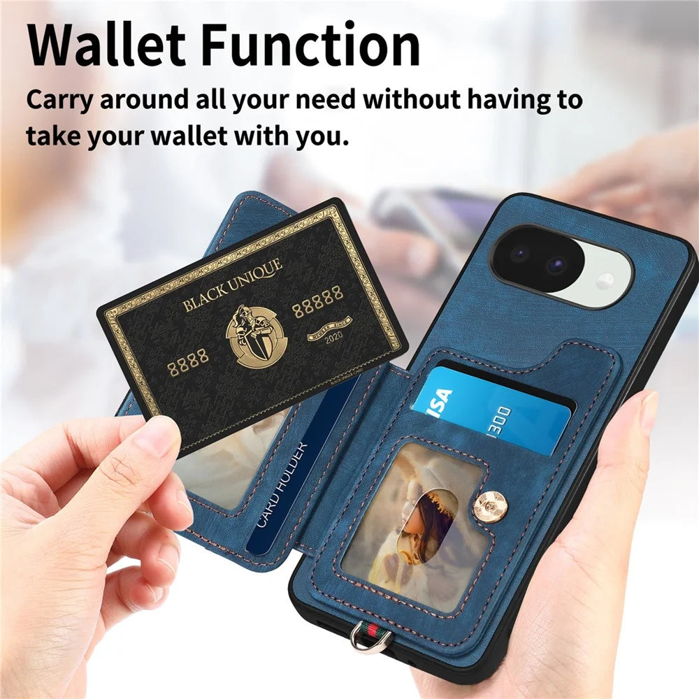 For Google Pixel 10a Retro PU Leather Case Phone Cover with RFID Blocking Card Holder   /   Ring Holder - Pink - 7