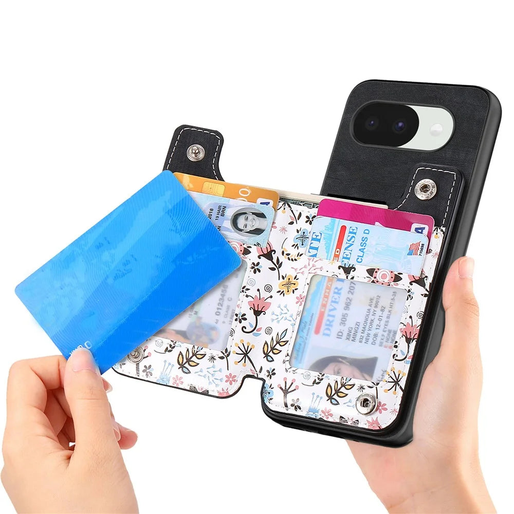 For Google Pixel 10a Leather Phone Cover with RFID Blocking Zipper Card Bag Kickstand - Black - 2