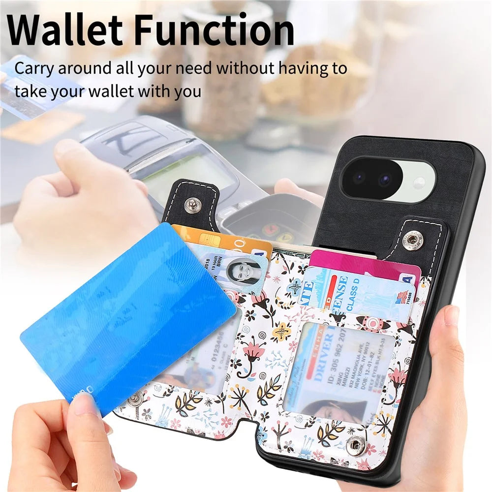 For Google Pixel 10a Leather Phone Cover with RFID Blocking Zipper Card Bag Kickstand - Black - 7