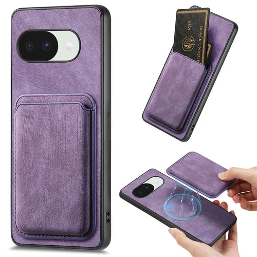 For Google Pixel 10a Magnetic Case Retro Leather + TPU Phone Cover with Detachable Card Slot - Purple - 1